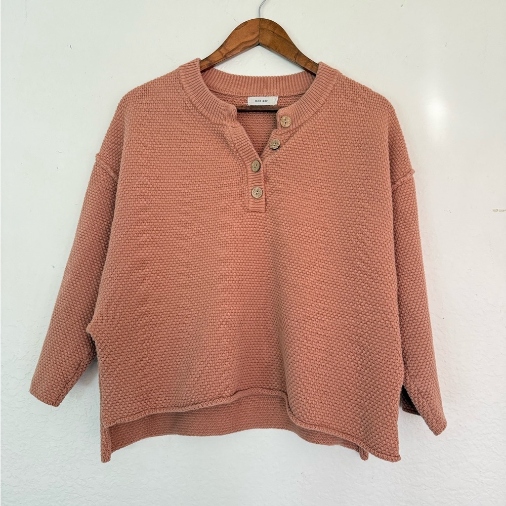 Cropped Mod Ref Pink Knit Button Sweater
